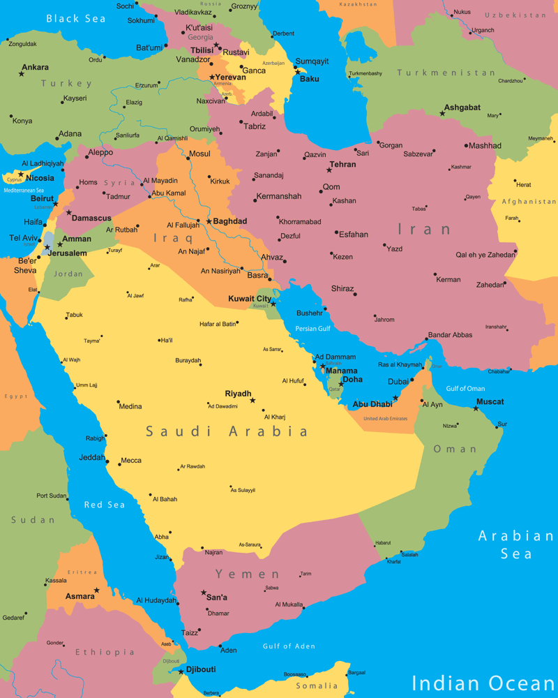 Large Detailed Political Map Of The Middle East With Relief Major Images